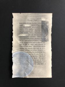 Collage on book pages with graphite and/or colored pencil, and/or watercolor, and/or scotch tape. 2020.